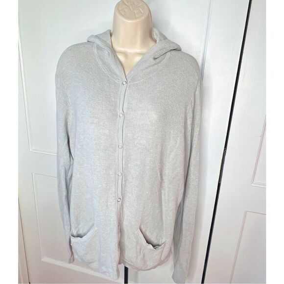 Eileen Fisher Tops - Eileen Fisher Gray Waffle Knit Zip Up Hoodie Organic Cotton Size XL